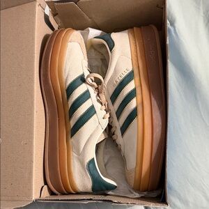 adidas Gazelle Platform Sneakers - Cream & Green with Gum Sole